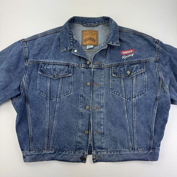 Vintage MV Sport Denim Jacket XL Wynn’s Racing Logo Embroidered Jean Trucker - Picture 4 of 13